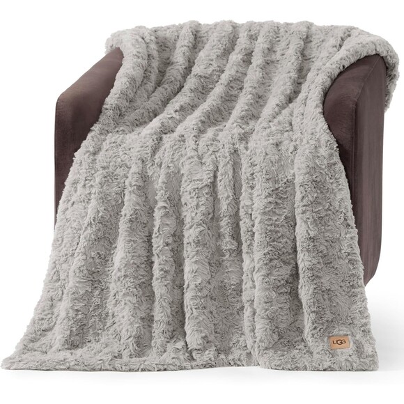 UGG Adalee Faux Fur Throw 50x70 Luxury Lightweight Double-Sided Seal Gray